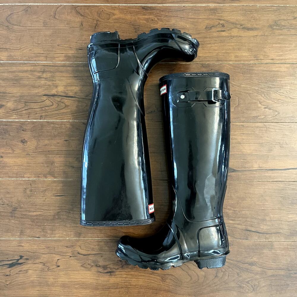 Hunter Original Tall Gloss Women's Pull On Rain Boots US Size 5 Black - Picture 4 of 8